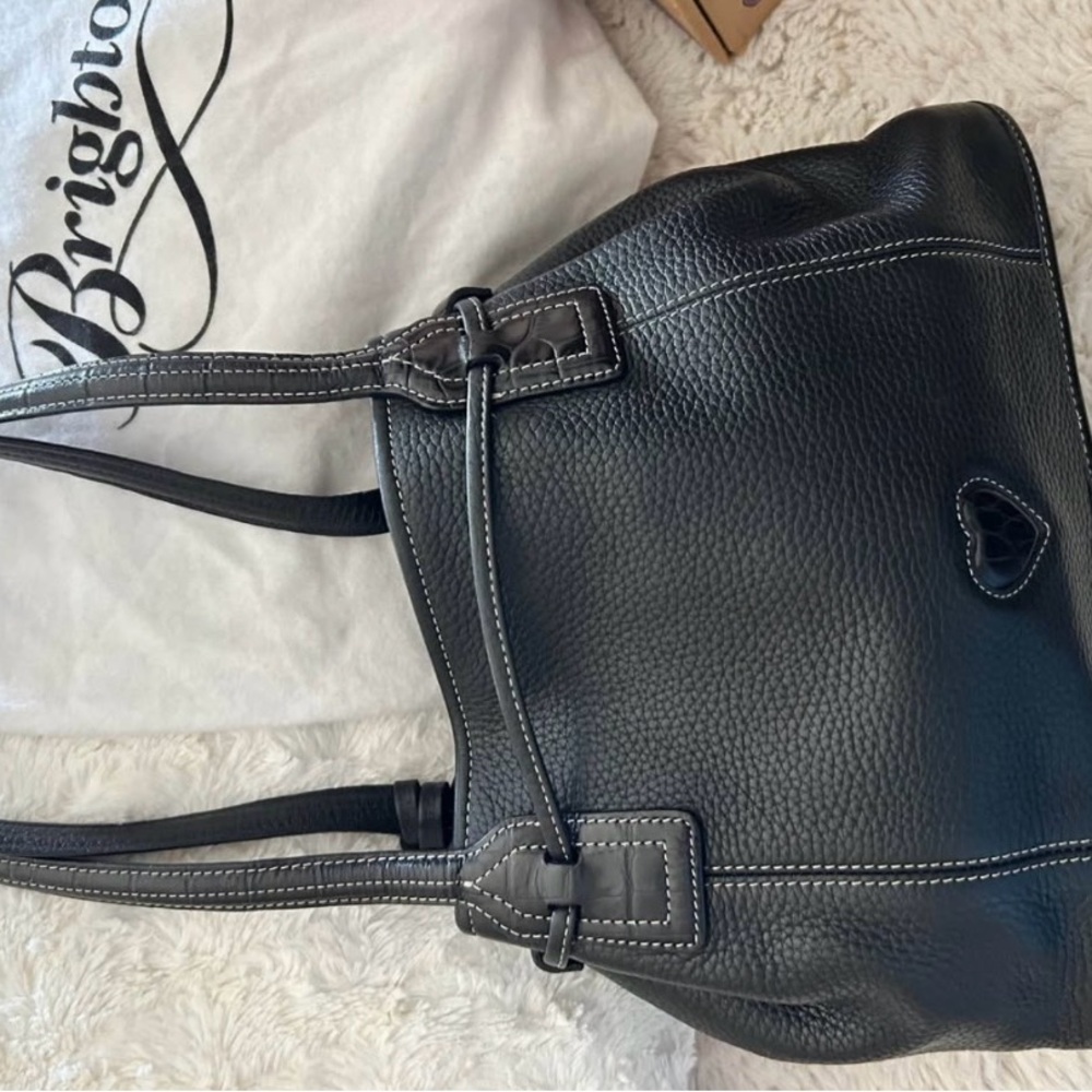 Brighton Black Leather Shoulder Bag with Silver Accents - Picture 4 of 5